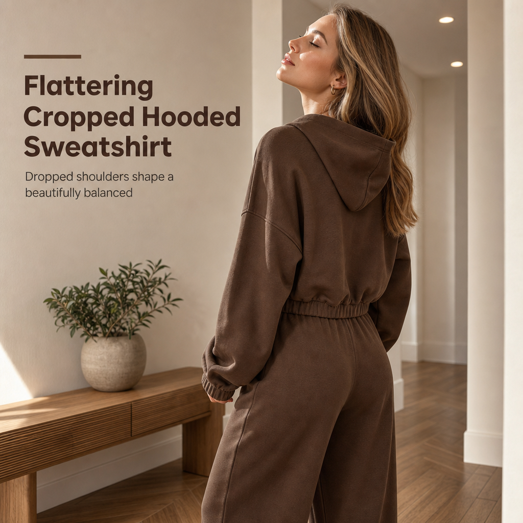 ✨ Cozy Made Polished | Women’s Cropped Hooded Knit & Wide-Leg Pants 2-Piece Set