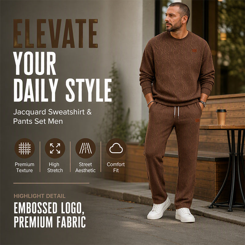 Men's Jacquard Letter Sweatshirt & Drawstring Pants Set