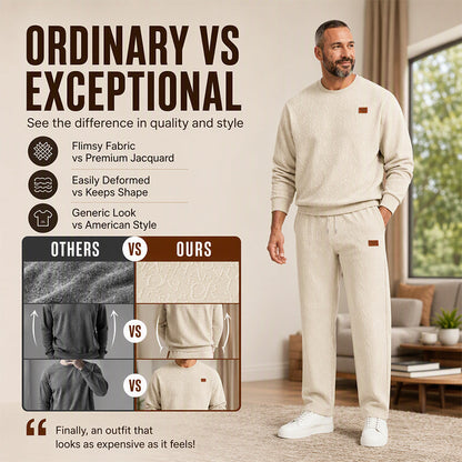 Men's Jacquard Letter Sweatshirt & Drawstring Pants Set