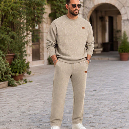 Men's Jacquard Letter Sweatshirt & Drawstring Pants Set