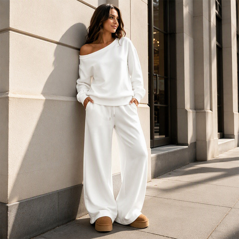 Women's Casual Off-Shoulder Top & Wide-Leg Pants Set