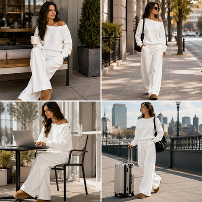 Women's Casual Off-Shoulder Top & Wide-Leg Pants Set
