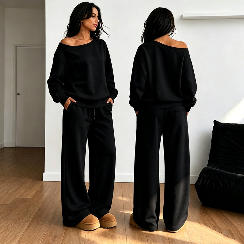 Women's Casual Off-Shoulder Top & Wide-Leg Pants Set