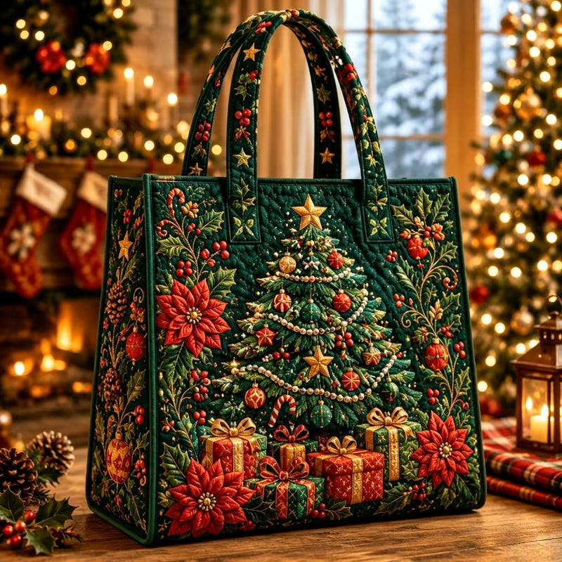 Christmas Theme Quilted Tote Bag