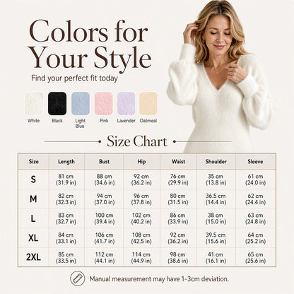 Women's V-Neck Fuzzy Knit Mini Dress