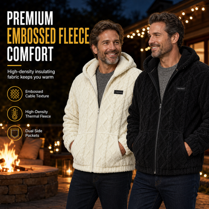 Men's Cable Embossed Sherpa Fleece Zip Up Hooded with Pockets