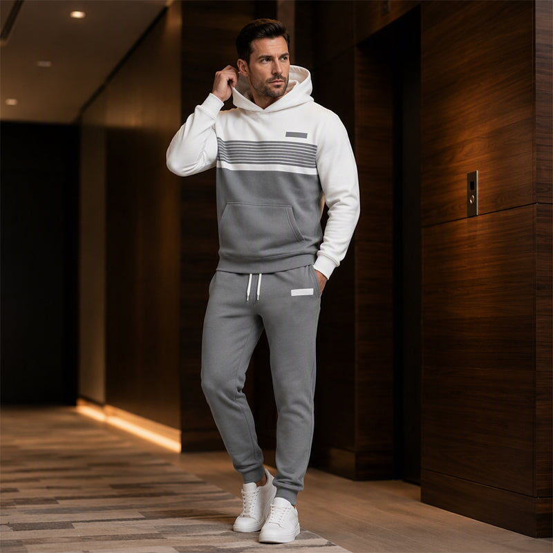 Men's Casual Color-Block Hoodie and Pants Set