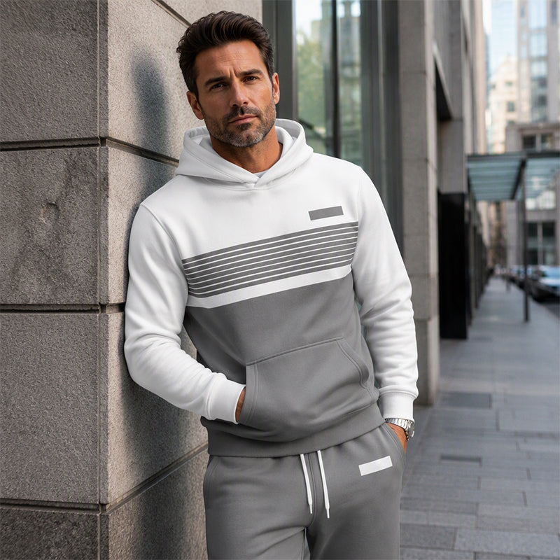 Men's Casual Color-Block Hoodie and Pants Set