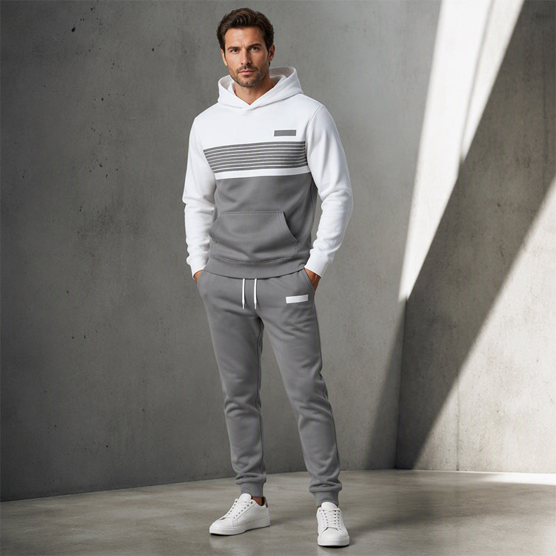 Men's Casual Color-Block Hoodie and Pants Set