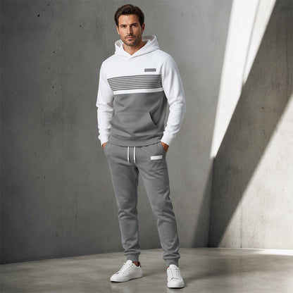 Men's Casual Color-Block Hoodie and Pants Set