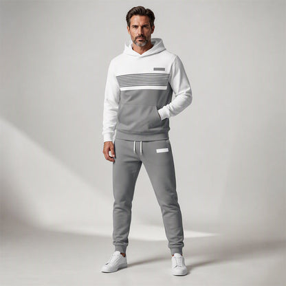Men's Casual Color-Block Hoodie and Pants Set
