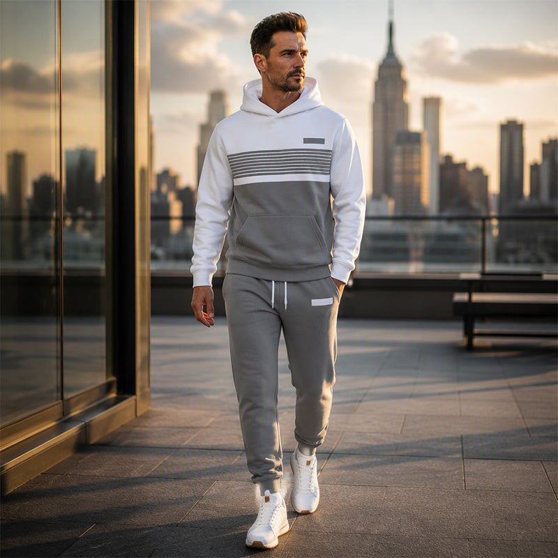 Men's Casual Color-Block Hoodie and Pants Set