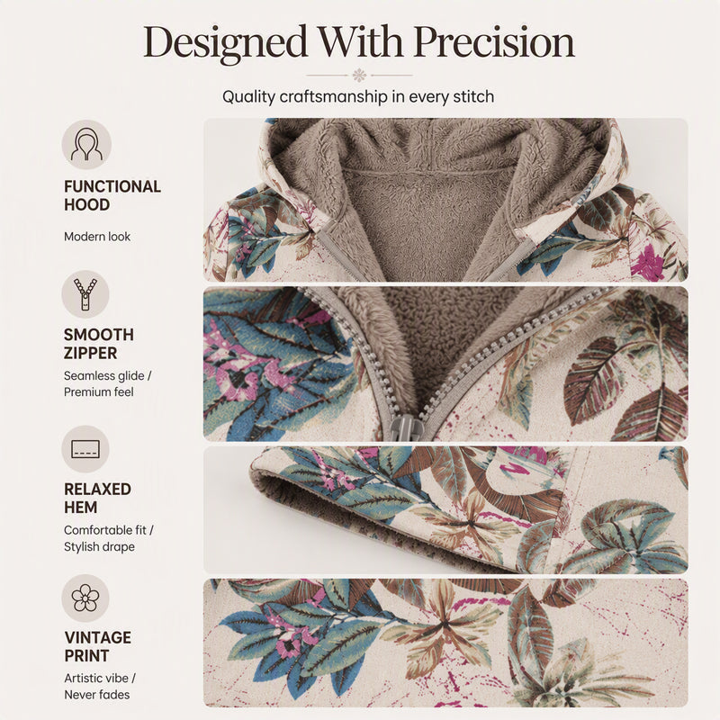 🍂 Artistic Everyday Style | Women’s Vintage Leaf Print Hooded Coat
