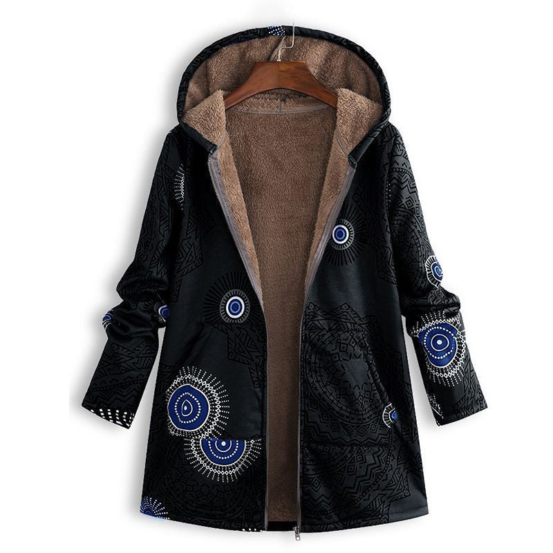 🍂 Artistic Everyday Style | Women’s Vintage Leaf Print Hooded Coat