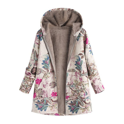 🍂 Artistic Everyday Style | Women’s Vintage Leaf Print Hooded Coat