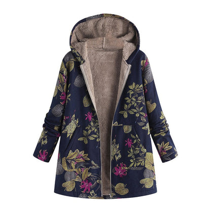 🍂 Artistic Everyday Style | Women’s Vintage Leaf Print Hooded Coat