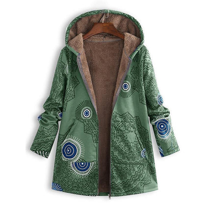 🍂 Artistic Everyday Style | Women’s Vintage Leaf Print Hooded Coat