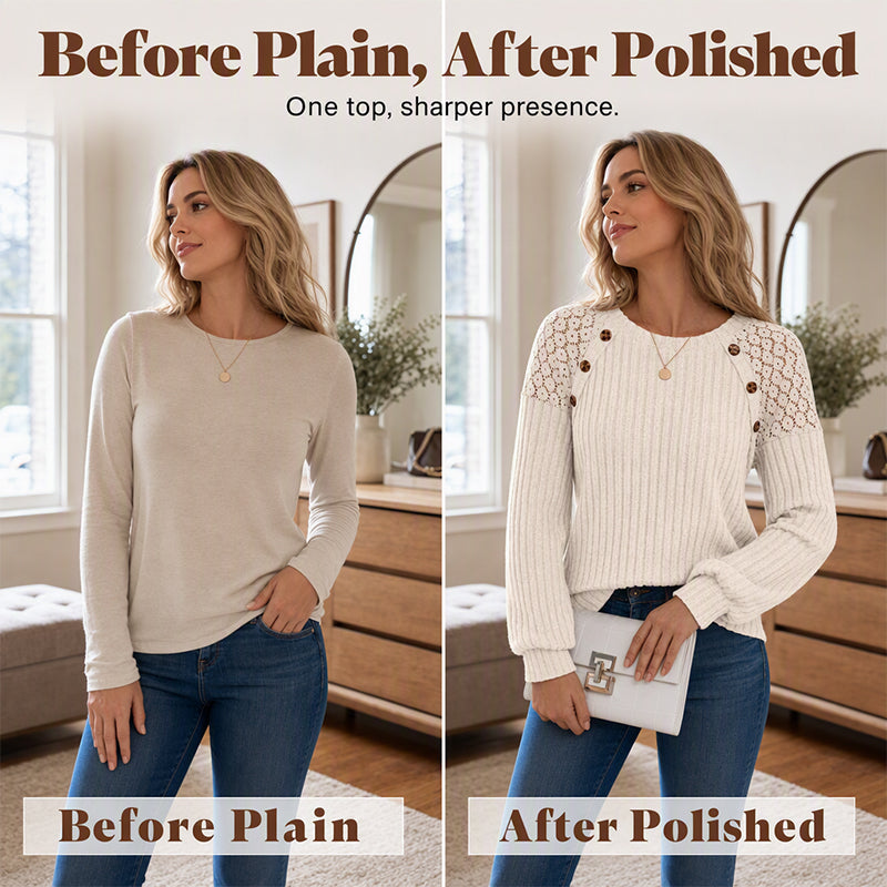 Women's Casual Ribbed Knit Long Sleeve Top