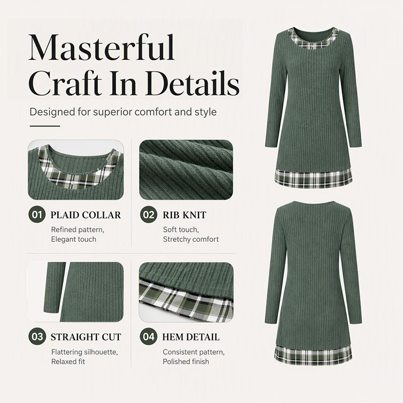Women's Casual Plaid Patchwork Knit Dress