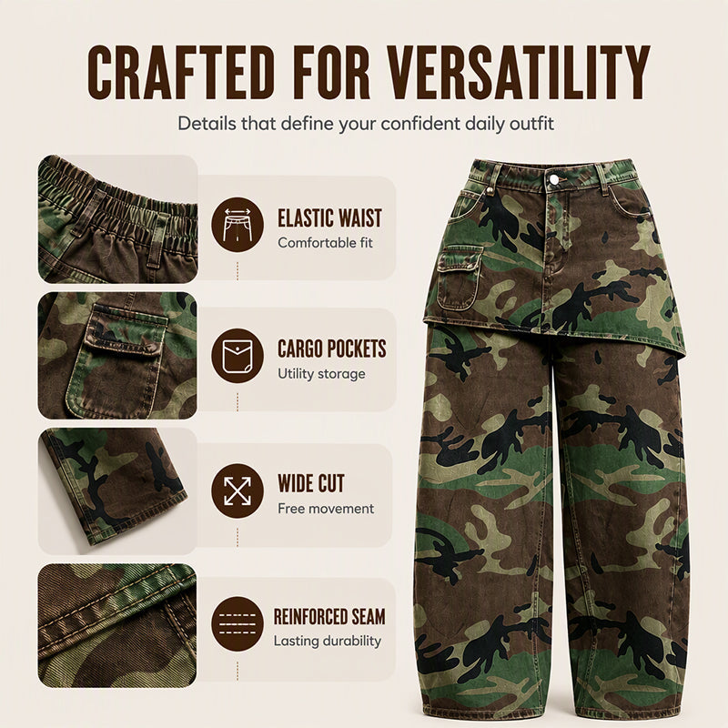 Women's Retro Camouflage Wide-Leg Jeans