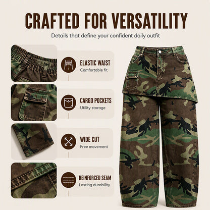 Women's Retro Camouflage Wide-Leg Jeans