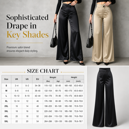 Elegant Satin High Waisted Wide Leg Pants with Asymmetrical Waist