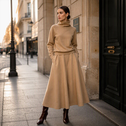 Women's Turtleneck Top and Maxi Skirt Set