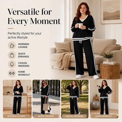 Women's V-Neck Pullover & Wide-Leg Pants Set