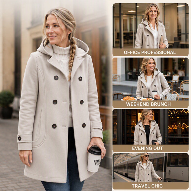 Women's Double-Breasted Hooded Pea Coat