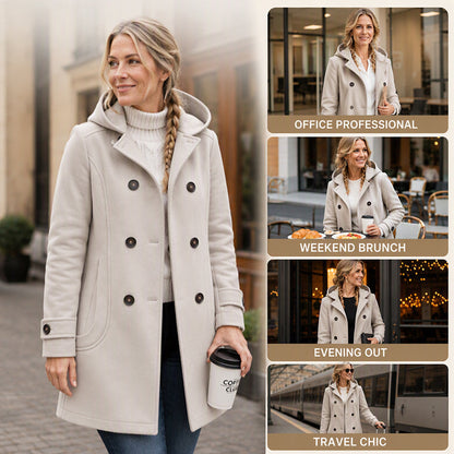 🔥 50% OFF | Women's Double-Breasted Hooded Pea Coat – Classic Winter Essential