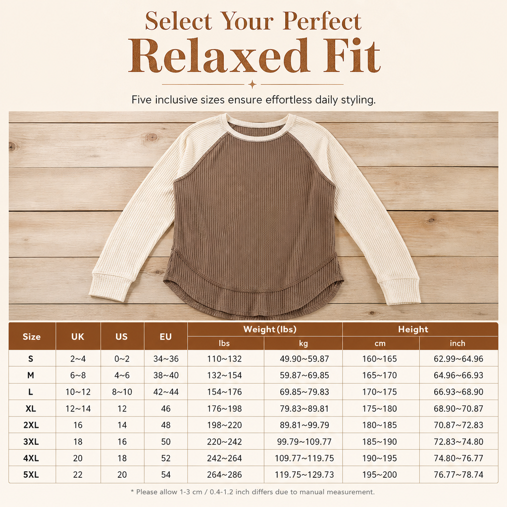 🍁Women's Western Ranch Style Raglan Long Sleeve Knit Top with Textured Waffle Fabric and Curved Hem