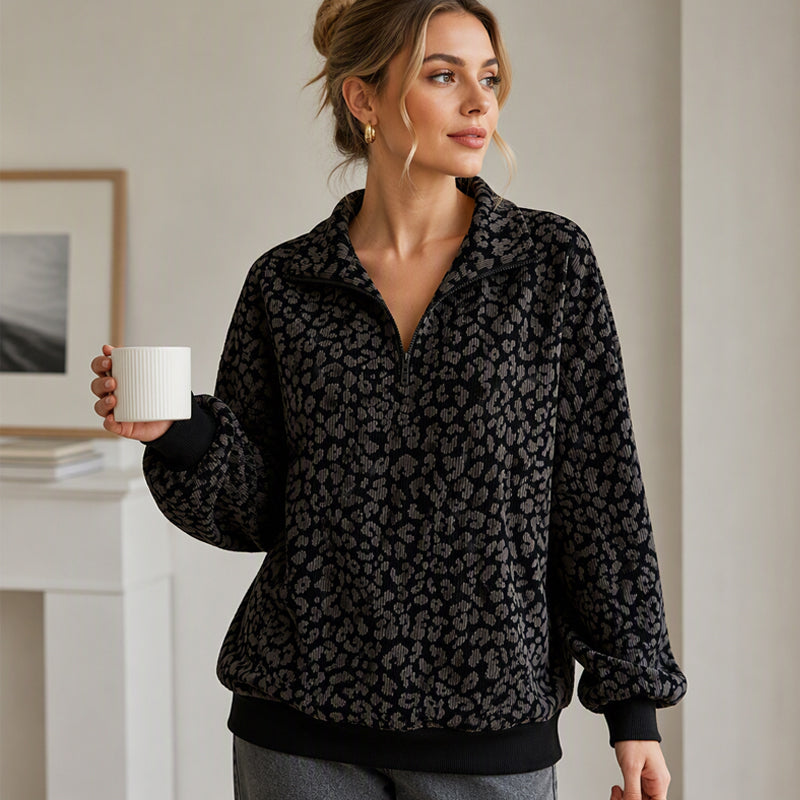 🐆 Bold Leopard Print, Easy Quarter-Zip Style | Women's Sweatshirt