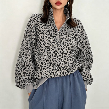 🐆 Bold Leopard Print, Easy Quarter-Zip Style | Women's Sweatshirt