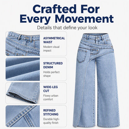 Women's Trendy Asymmetric Overlap Wide-Leg Jeans