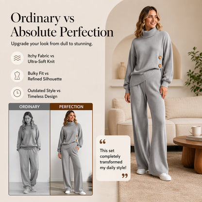 Women's Knit Turtleneck Sweater & Wide-Leg Pants Set