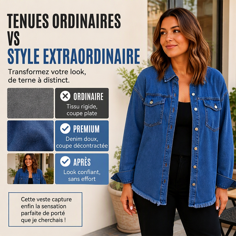 👚 50% OFF NOW! 💙 Women's Raw Edge Ripped Denim Jacket – Street Fashion, Multiple Pockets & Easy to Pair ✨