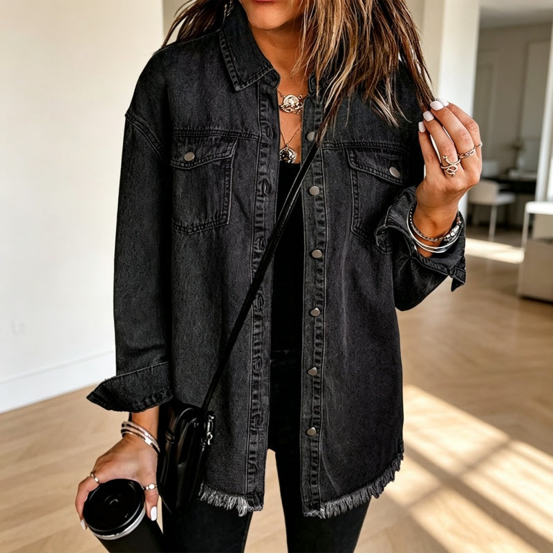 💖Black Friday Mega Deal – 50% off!💖 👚Women's Raw Edge Ripped Denim Jacket – Street Fashion, Multiple Pockets & Easy to Pair ✨