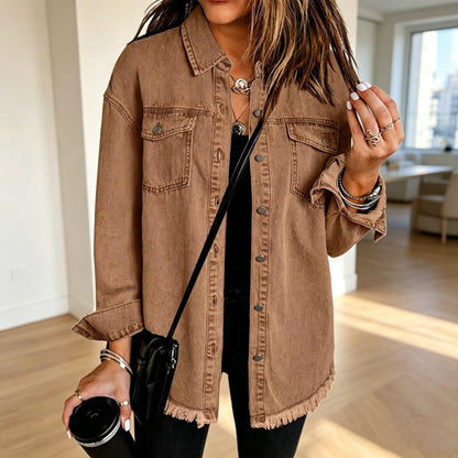 👚 50% OFF NOW! 💙 Women's Raw Edge Ripped Denim Jacket – Street Fashion, Multiple Pockets & Easy to Pair ✨
