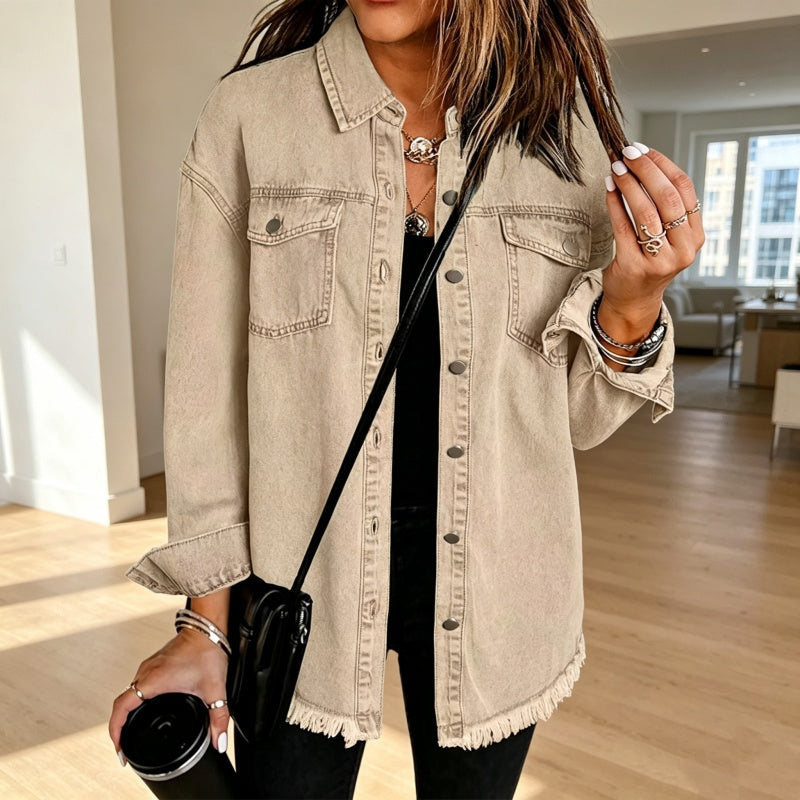 💖Black Friday Mega Deal – 50% off!💖 👚Women's Raw Edge Ripped Denim Jacket – Street Fashion, Multiple Pockets & Easy to Pair ✨
