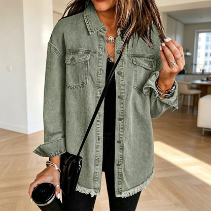 👚 50% OFF NOW! 💙 Women's Raw Edge Ripped Denim Jacket – Street Fashion, Multiple Pockets & Easy to Pair ✨
