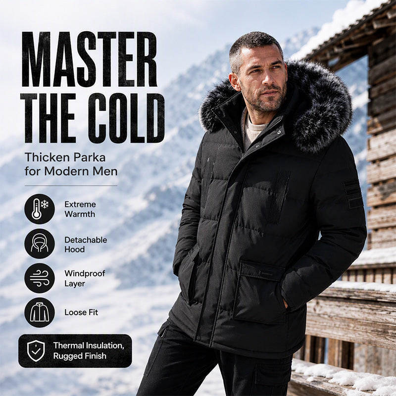 Men's Mid-Length Winter Windproof Thermal Jacket