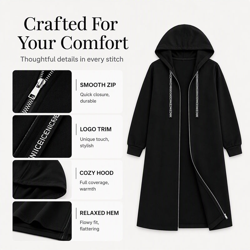 Women's Casual Longline Zip-Up Hooded Jacket ⚡Free Shipping⚡