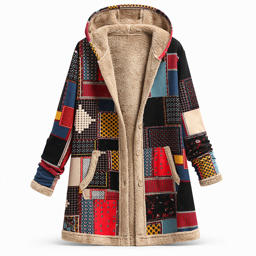 Women's Winter Cotton Linen Printed Hooded Sweatshirt Warm Plush