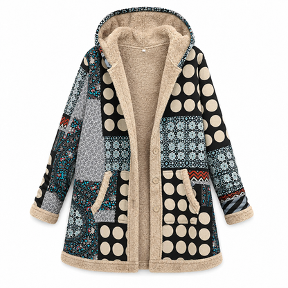 Women's Winter Cotton Linen Printed Hooded Sweatshirt Warm Plush