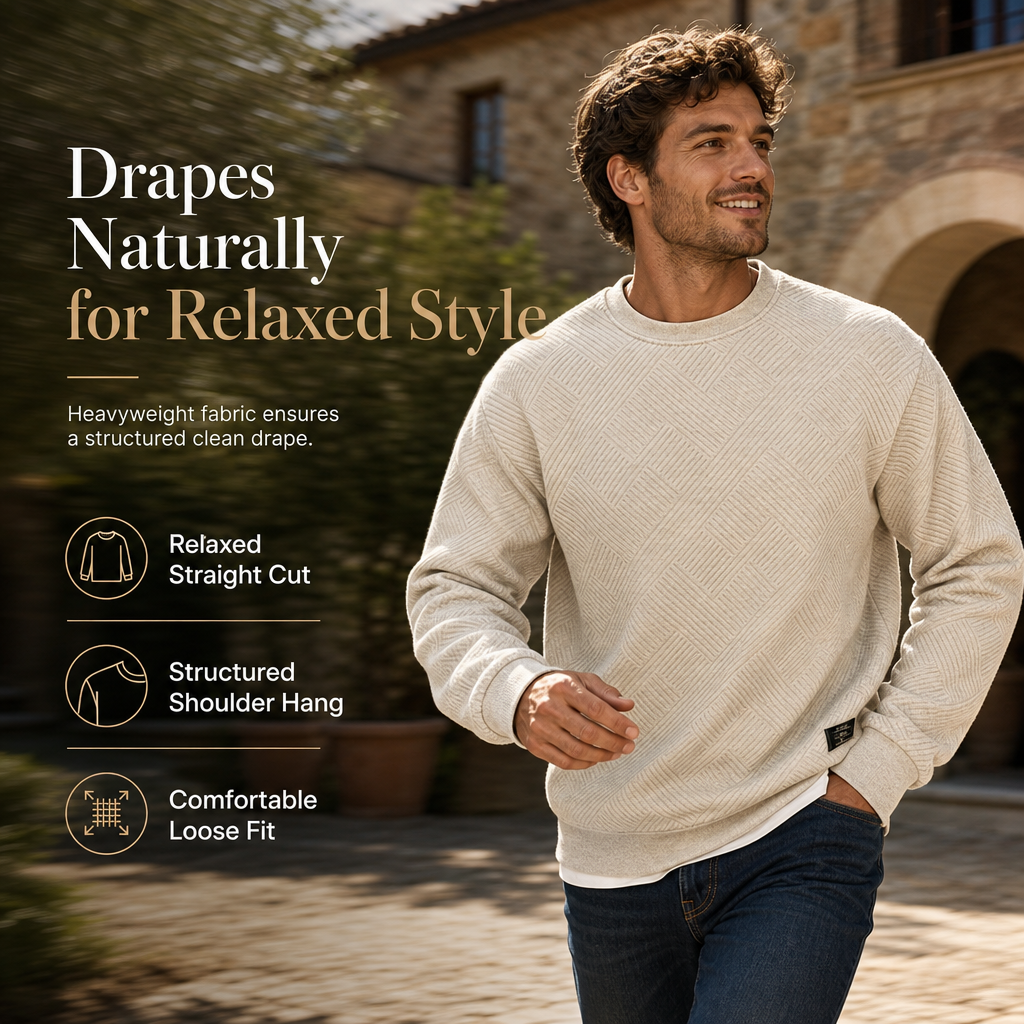 🔥Men's Thickened Jacquard Crewneck Sweatshirt – Relaxed Fit, Stylish Textured Design & Everyday Comfort for Chilly Fall and Winter Days!