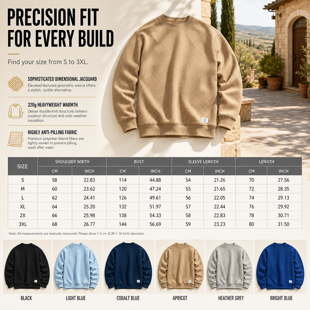 🔥Men's Thickened Jacquard Crewneck Sweatshirt – Relaxed Fit, Stylish Textured Design & Everyday Comfort for Chilly Fall and Winter Days!