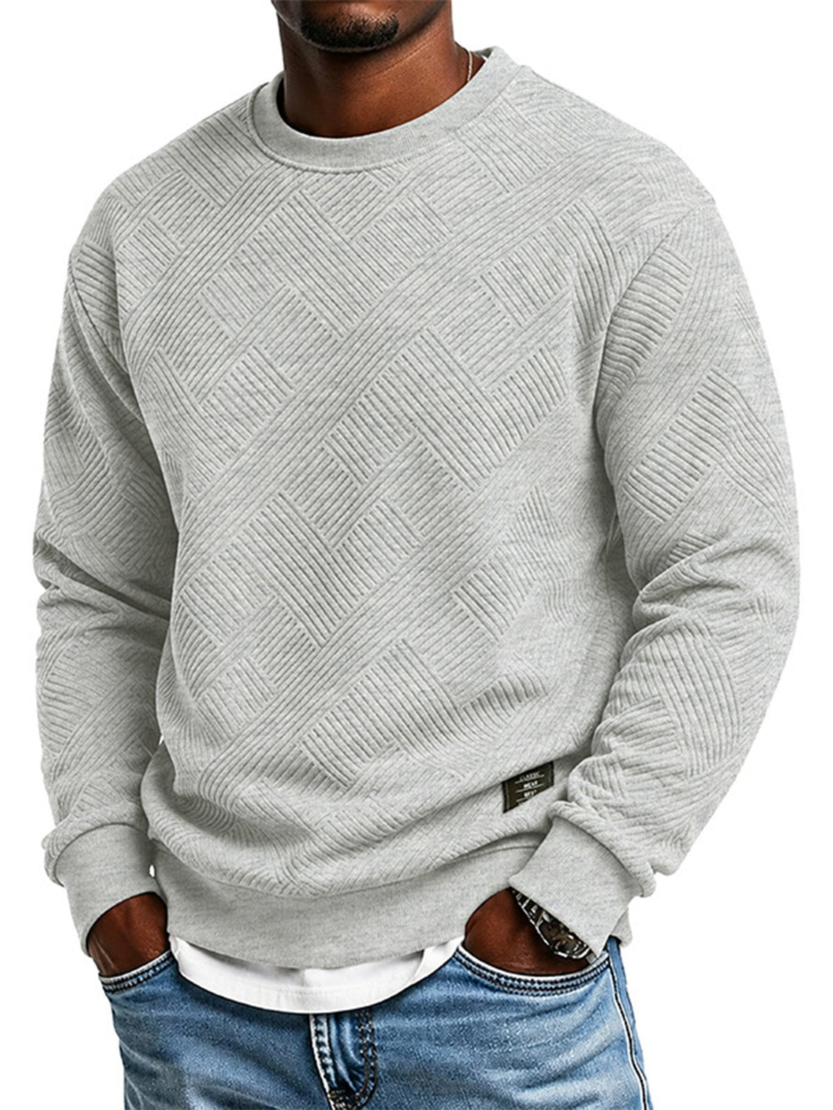 🖤Black Friday Sale:50% OFF🖤 Mens Long Sleeve Jacquard Crew Neck Sweatshirt Loose Fit Thickened Autumn Winter Top Plus Size