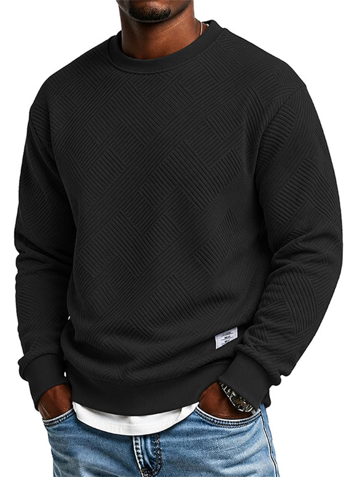 🔥Men's Thickened Jacquard Crewneck Sweatshirt – Relaxed Fit, Stylish Textured Design & Everyday Comfort for Chilly Fall and Winter Days!
