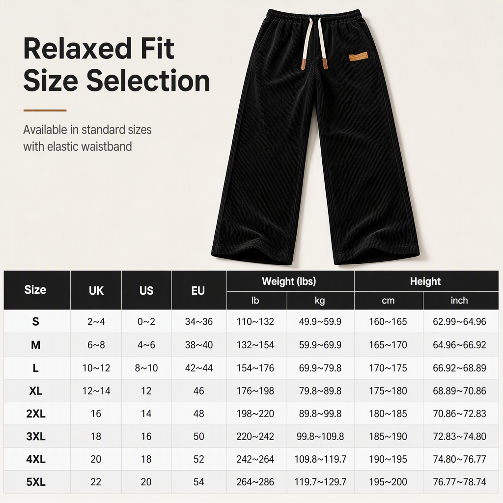 Men's Casual Corduroy Wide Leg Pants with Elastic Drawstring Waist Relaxed Fit Loose Trousers