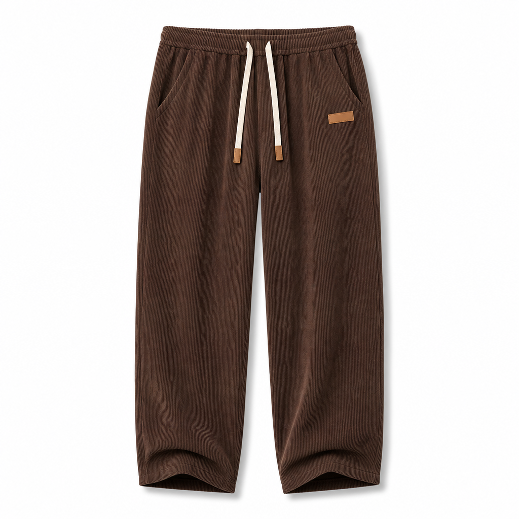 Men's Casual Corduroy Wide Leg Pants with Elastic Drawstring Waist Relaxed Fit Loose Trousers